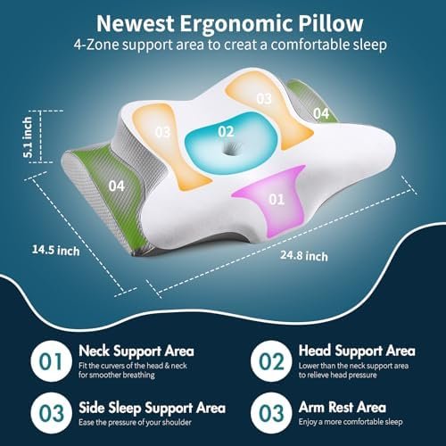 Cervical Pillow for Neck Pain Relief, Cooling Contour Memory Foam Pillows for Ne... - Image 5