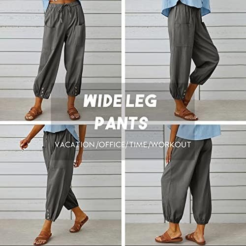 Women's High Waist Pants Drawstring Capri Pants with Pockets Wide Leg Cropped Pa... - Image 6