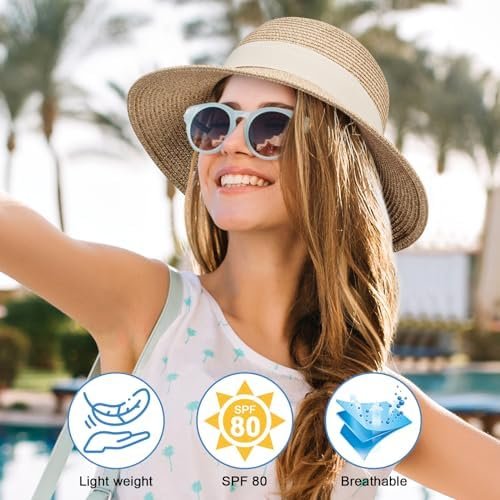 VIFUUR Womens Straw Hats Wide Brim Summer Visor Beach Sun Hat Packable UPF UV Fo... - Image 7
