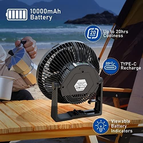 Camping Fan with Led Lantern - 10000mAh 8inch Rechargeable Battery Operated Tent... - Image 6