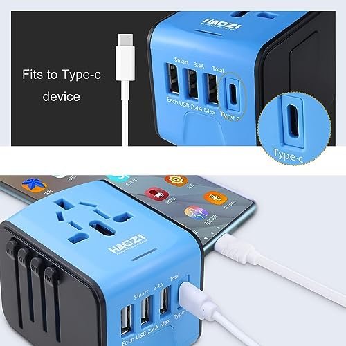 Travel Adapter, HAOZI Universal Travel Adapter - 3 USB + 1 Type C in One Travel ... - Image 4