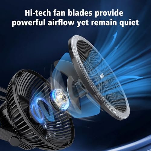 Camping Fan with Led Lantern - 10000mAh 8inch Rechargeable Battery Operated Tent... - Image 3