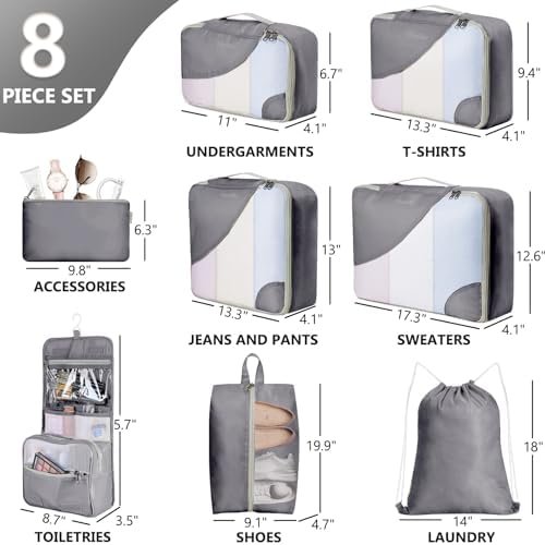 OlarHike 8 Set Packing Cubes for Travel, Luggage Organizer Bags for Travel Acces... - Image 3