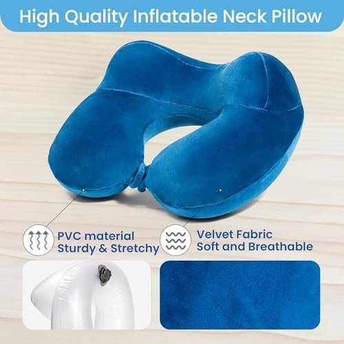 Anmerl Inflatable Travel Pillow Soft Velvet Portable Neck Pillow with Storage Ba... - Image 4