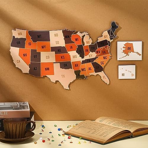 Kigley Wooden Board Map of the United States with 50 Push Pins to Mark Travel 17... - Image 3