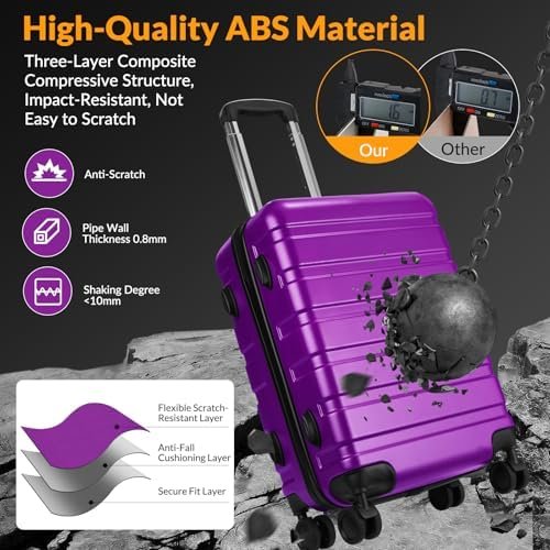 Luggage 2-Piece Set Suitcase Spinner Hardshell Lightweight TSA Lock Purple, 14",... - Image 6