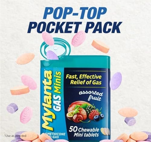 Mylanta Gas Relief Tablets, Gas Minis, Assorted Fruit, 50 Count (Pack of 1) - Image 10