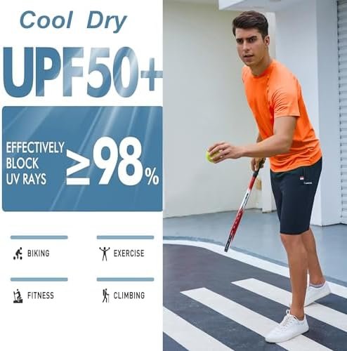 Mens Active T Shirts High Visible Sun Protection Cool Dry Fit Athletic Running S... - Image 6