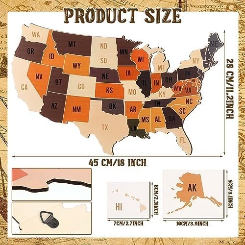 Kigley Wooden Board Map of the United States with 50 Push Pins to Mark Travel 17... - Image 4