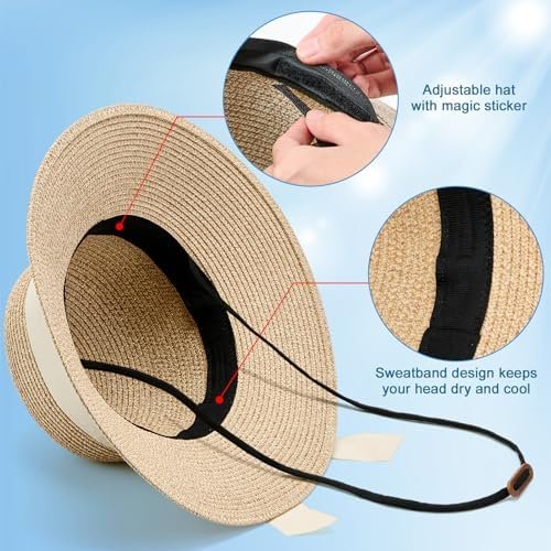VIFUUR Womens Straw Hats Wide Brim Summer Visor Beach Sun Hat Packable UPF UV Fo... - Image 4