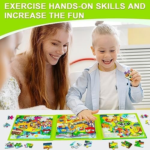 Magnetic Puzzles for Kids Ages 4-8, 3 in 1 Cartoon Jigsaw Puzzle Book, Kids Trav... - Image 3