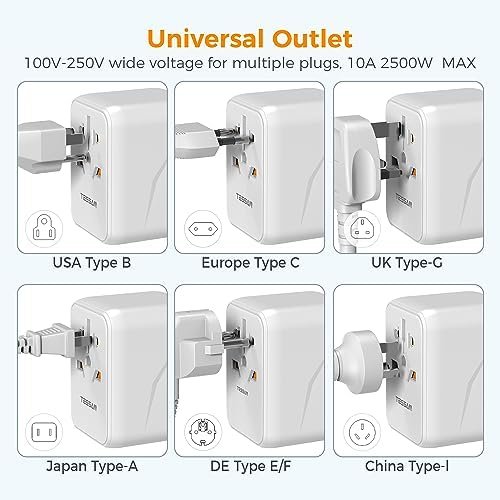 Universal Travel Adapter, TESSAN International Plug Adaptor with 1 USB C Wall Ch... - Image 5