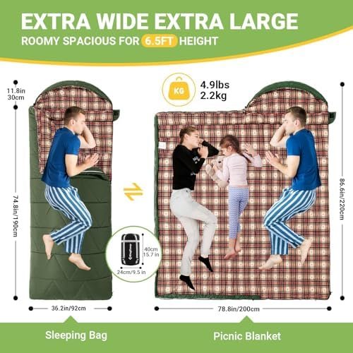 KingCamp Sleeping Bags, Big and Tall Flannel Sleeping Bag for Adults, Lightweigh... - Image 3