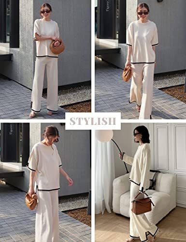 Faleave Womens Knit 2 Piece Sweater Sets Short Sleeve Pullover Tops Elastic Wais... - Image 3