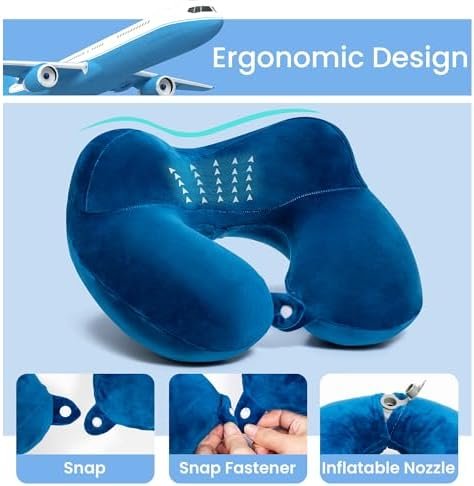 Anmerl Inflatable Travel Pillow Soft Velvet Portable Neck Pillow with Storage Ba... - Image 5