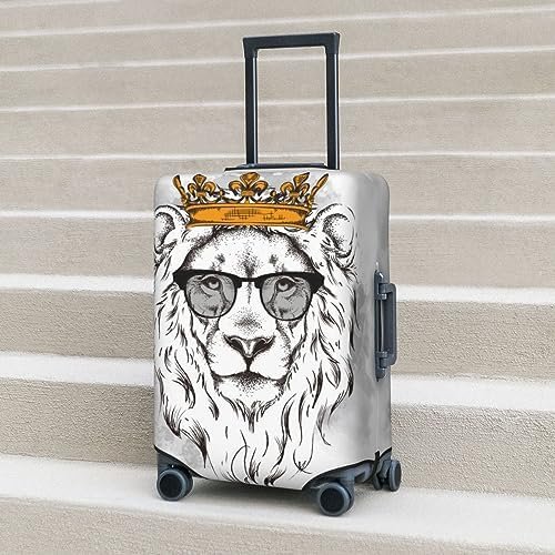 Lion Head Wearing Crown The Glasses Travel Luggage Protector Suitcase Cover Wash... - Image 8
