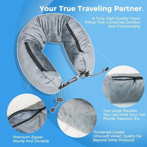 Stuffable Travel Pillow for Extra Luggage, Velvet Travel Neck Pillow with Adjust... - Image 3