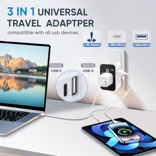 LKY DIGITAL Universal Travel Adapter USB C, International Power Adapter with 1 U... - Image 4
