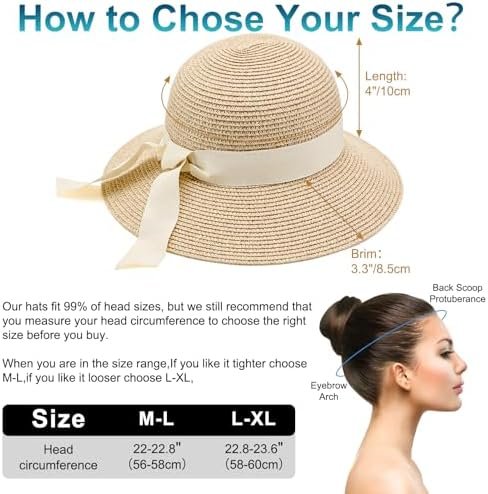 VIFUUR Womens Straw Hats Wide Brim Summer Visor Beach Sun Hat Packable UPF UV Fo... - Image 5