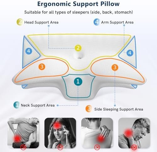 Cervical Neck Pillow for Pain Relief, Adjustable Ergonomic Memory Foam Pillow fo... - Image 3