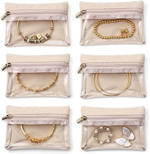 Vlando 6 Pcs Travel Jewelry Organizer Velvet Jewelry Pouch with Zipper Clear Tra... - Image 9