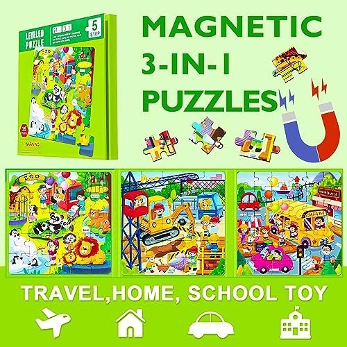 Magnetic Puzzles for Kids Ages 4-8, 3 in 1 Cartoon Jigsaw Puzzle Book, Kids Trav... - Image 4