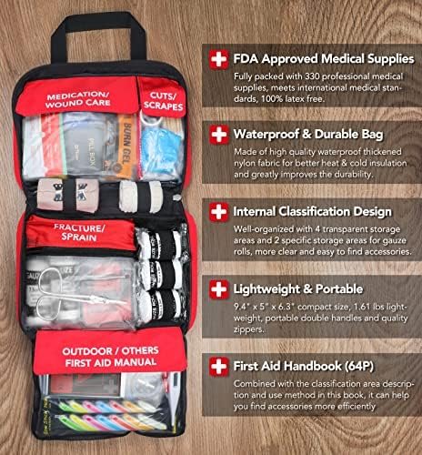 330 Piece First Aid Kit, Premium Waterproof Compact Trauma Medical Kits for Any ... - Image 4