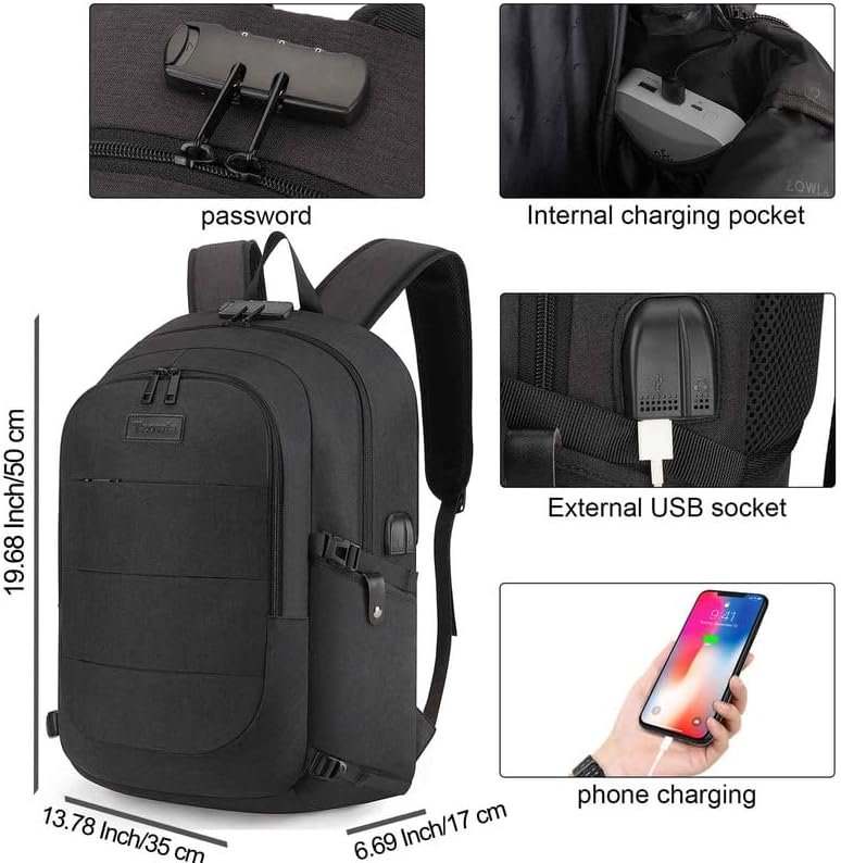 Tzowla Travel Laptop Backpack Water Resistant Anti-Theft Bag with USB Charging P... - Image 3