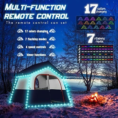 Camping Tent String Lights (40FT), 17 Colors 7 Flashing Modes LED Rope Lights Ba... - Image 4