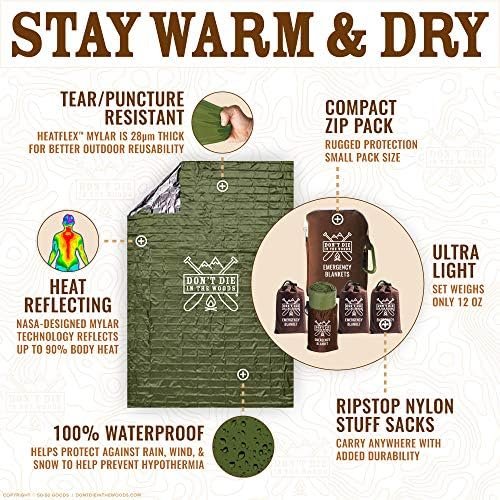 4-Pack Extra-Thick Thermal Mylar Emergency Blankets - Waterproof Ultralight Camp... - Image 3