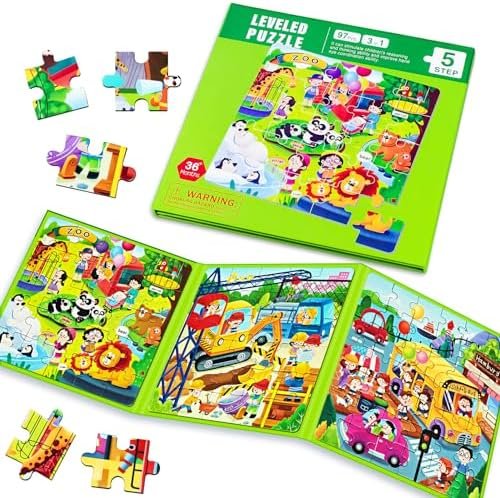 Magnetic Puzzles for Kids Ages 4-8, 3 in 1 Cartoon Jigsaw Puzzle Book, Kids Trav... - Image 2
