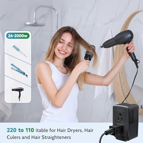 220V to 110V Converter,Upgraded 2000W Travel Voltage Converter for Hair Dryer St... - Image 3