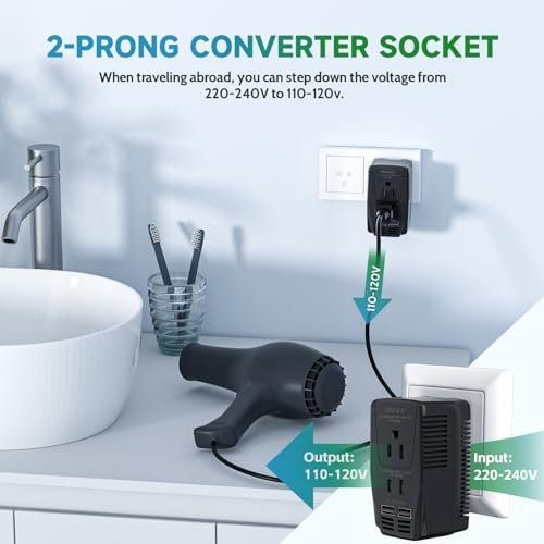 220V to 110V Converter,Upgraded 2000W Travel Voltage Converter for Hair Dryer St... - Image 5