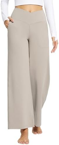 BALEAF Women's Wide Leg Yoga Pants Crossover High Waist Loose Pants with Pockets... - Image 2