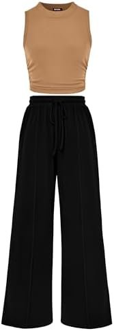 BTFBM Women Summer 2 Piece Outfits Ribbed Knit Crew Neck Sleeveless Cropped Top ... - Image 2