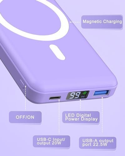 podoru Wireless Portable Charger, 10000mAh Magnetic Power Bank with Type-C Cable... - Image 5