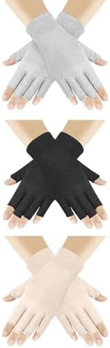 3 Pairs Sun UV Protection Gloves Non Slip Cotton Fingerless Driving Cycling Biki... - Image 2