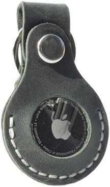 Leather Airtag Case Keychain, Portable Handmade Genuine Leather Airtag Holder (G... - Image 2