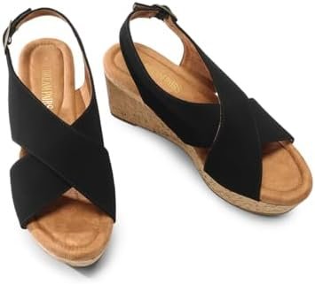 DREAM PAIRS Women's Platform Wedge Sandals Comfortable Ankle Strap Sandals for W... - Image 5
