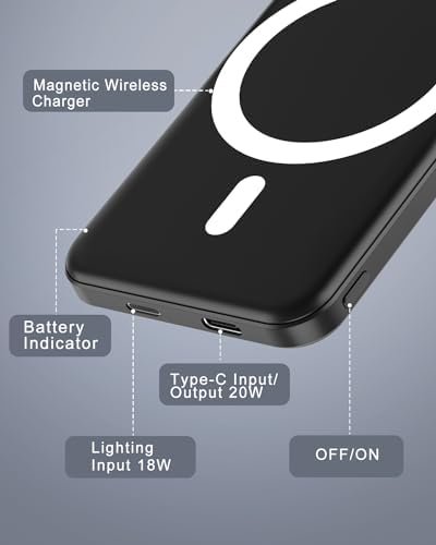 podoru for Magsafe Battery Pack, 5000mAh Magnetic Power Bank with Type-C Cable 2... - Image 6