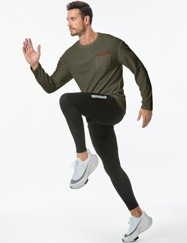 JMIERR Men's T-Shirt Waffle Textured Knit Drop-Shoulder Long Sleeve Tops Hipster... - Image 7