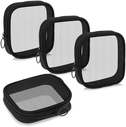 Mesh Makeup Bag 4Pcs Mesh Travel Organizer Bags Black Mesh Cosmetic Bags with Zi... - Image 2