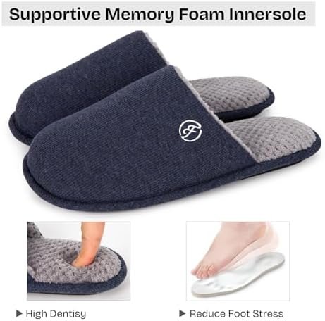 EverFoams Men's Cotton Knit Slippers Lightweight Memory Foam Indoor House Shoes ... - Image 5
