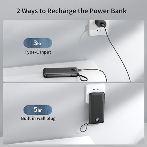 Portable Charger with Built-in Cables&AC Wall Plug,Slim 10000mAh 22.5W Fast Char... - Image 5