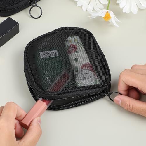 Mesh Makeup Bag 4Pcs Mesh Travel Organizer Bags Black Mesh Cosmetic Bags with Zi... - Image 7