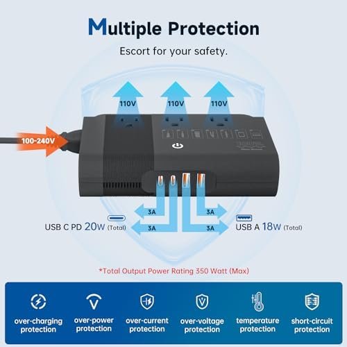 220V to 110V Converter 350 Watt Universal Travel Adapter and Voltage Converter S... - Image 7