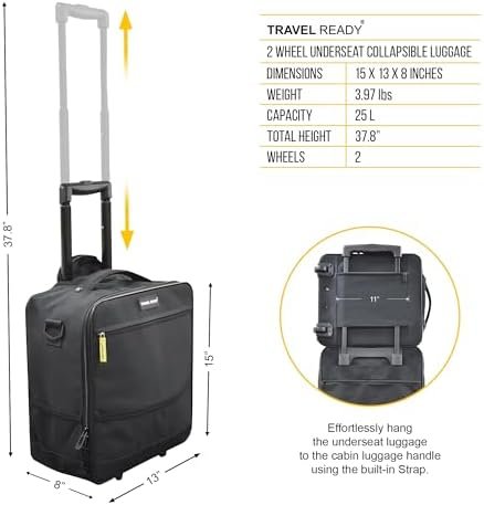 Small 15" Underseat 2 Wheel Carry On Luggage Suitcase Bag, 15"x13"x8" Inches, Su... - Image 4