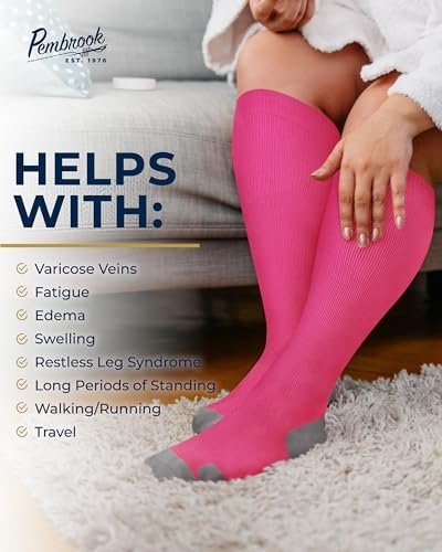 Pembrook Plus Size Compression Socks Wide Calf - Up to 6XL | Pink Wide Calf Comp... - Image 5