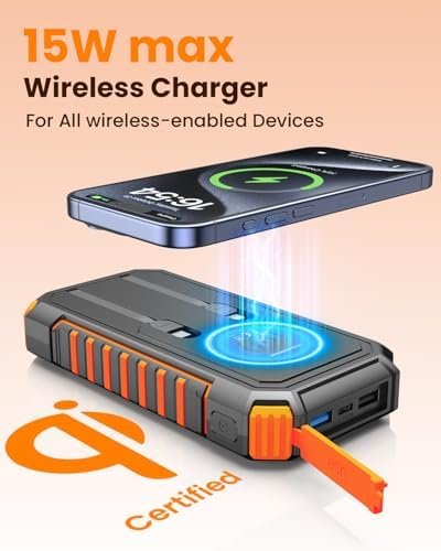 Riapow Solar Power Bank, 27000mah Wireless Battery Bank, 22.5W Fast Charging Por... - Image 4