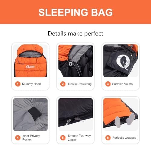 Down Sleeping Bag for Adults 600 Fill Power Down Sleeping Bag Cold Weather Ultra... - Image 4